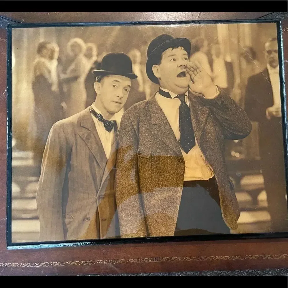 VINTAGE LAUREL & Hardy Framed Laquered Photo
